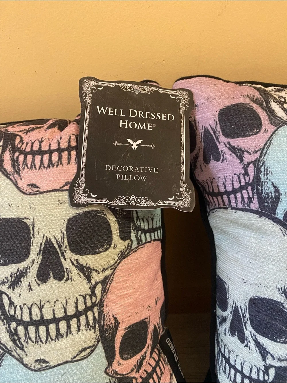 Well Dressed Home Pastel Skull Throw Pillow Pair - Multicolor Skull Print